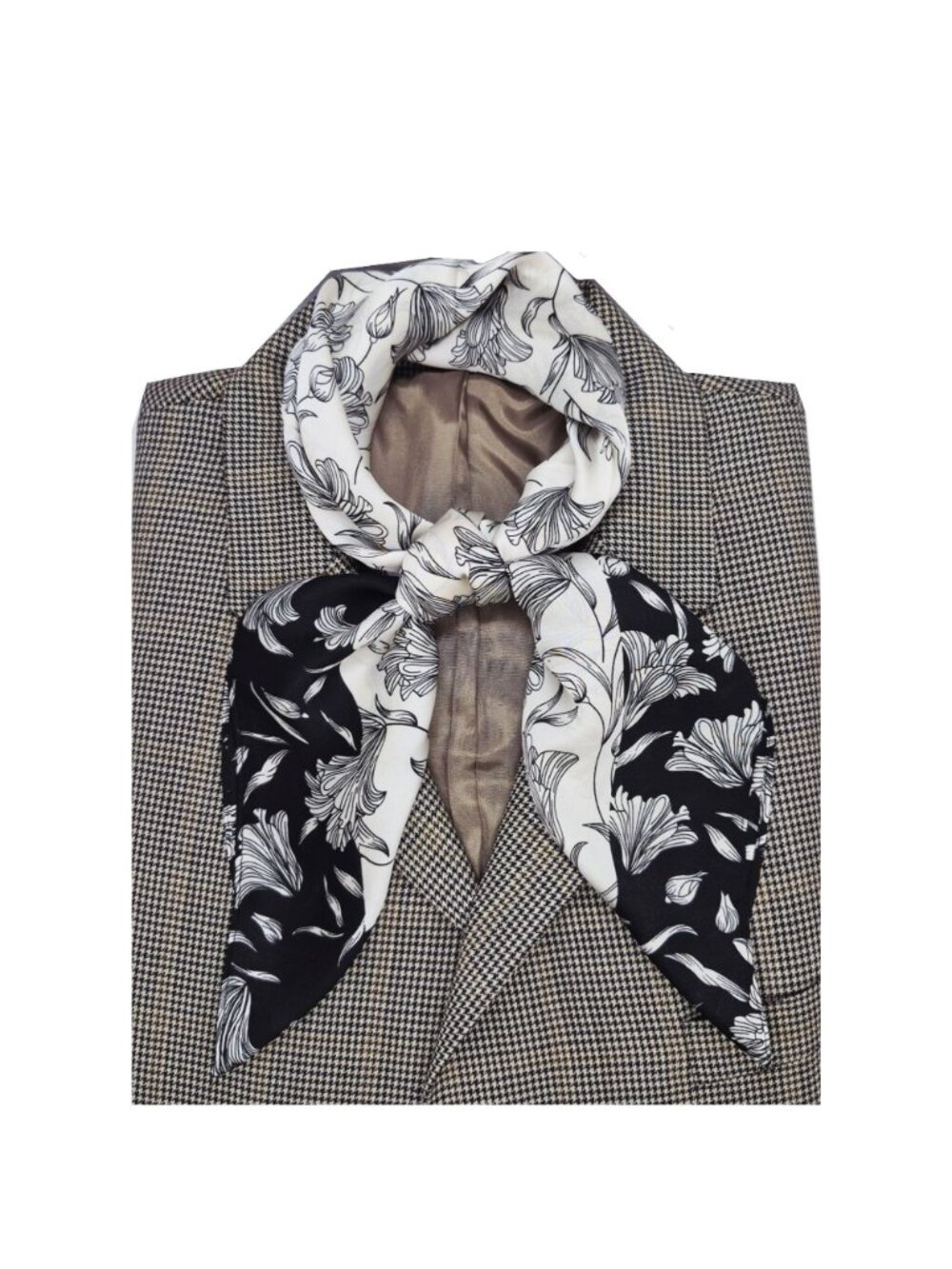 ✨Elegant Bandana Square Scarf Silky Satin Soft BLACK WHITE Floral Garden hijab - Picture 2 of 7